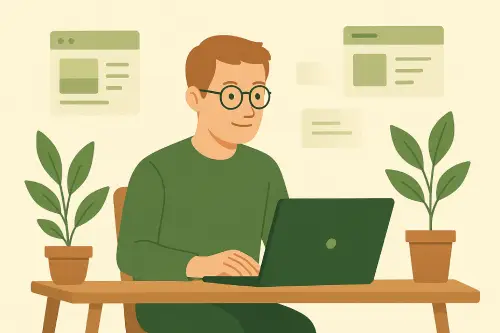 Illustration d'une personne assise sur son bureau devant son ordinateur